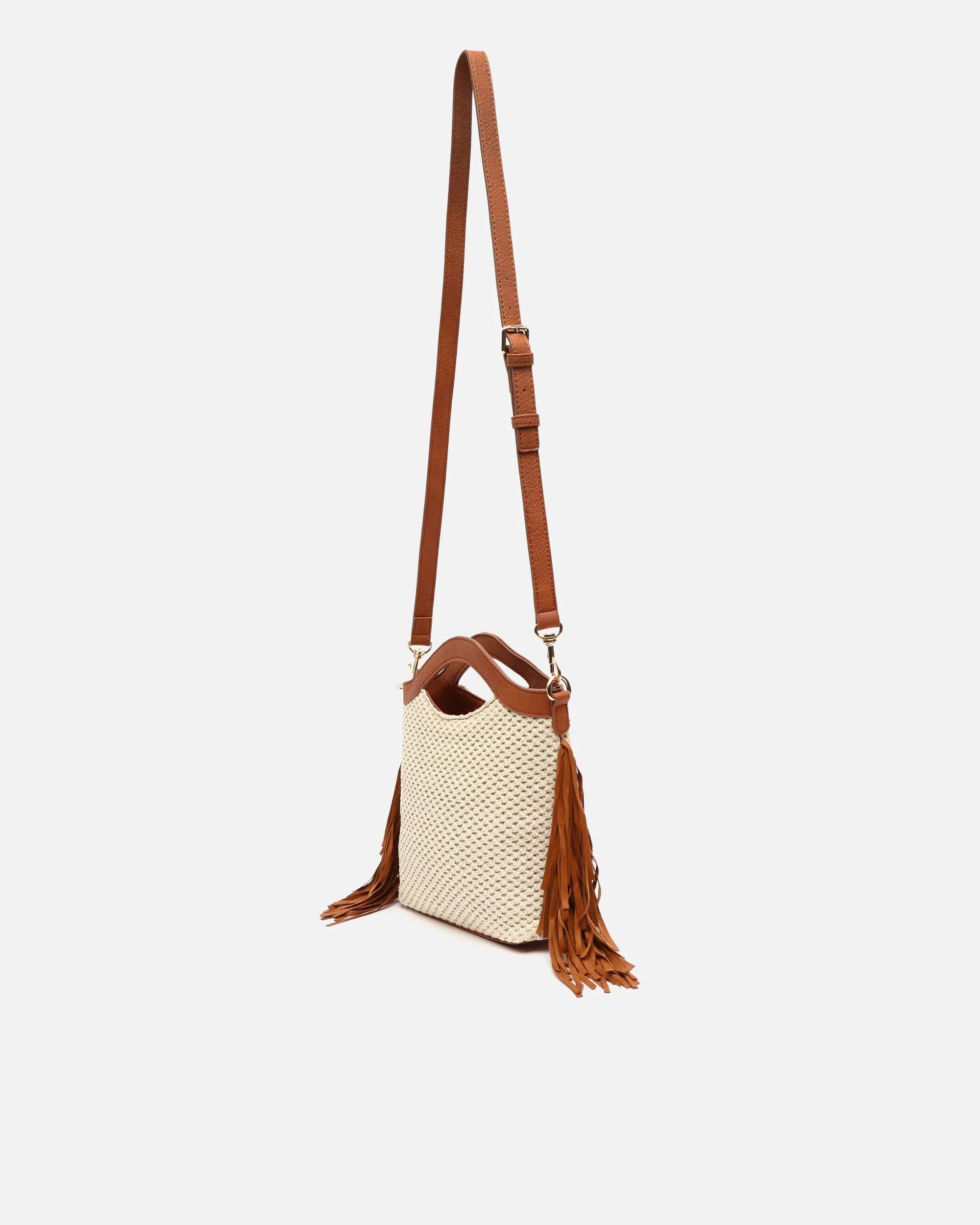 Freca bolso de mano y bandolera pequeño efecto rafia con flecos ED. - Image 3