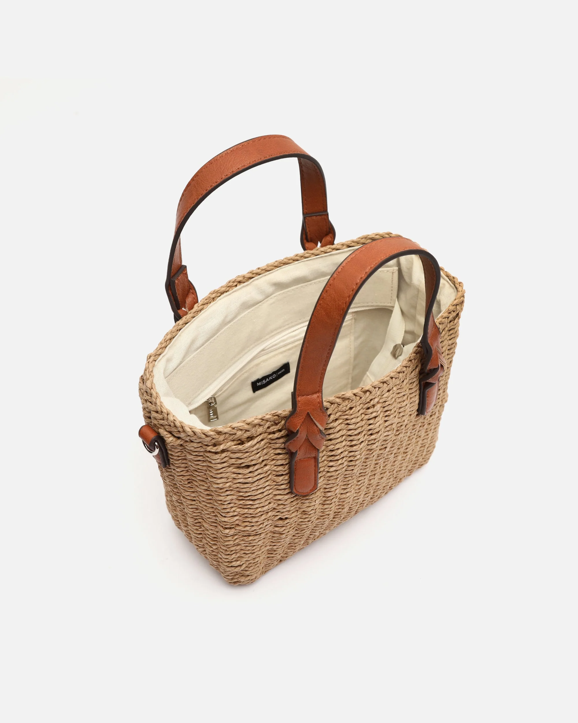 Picasi bolso tote pequeño efecto rafia con asa bandolera extraíble - Image 6